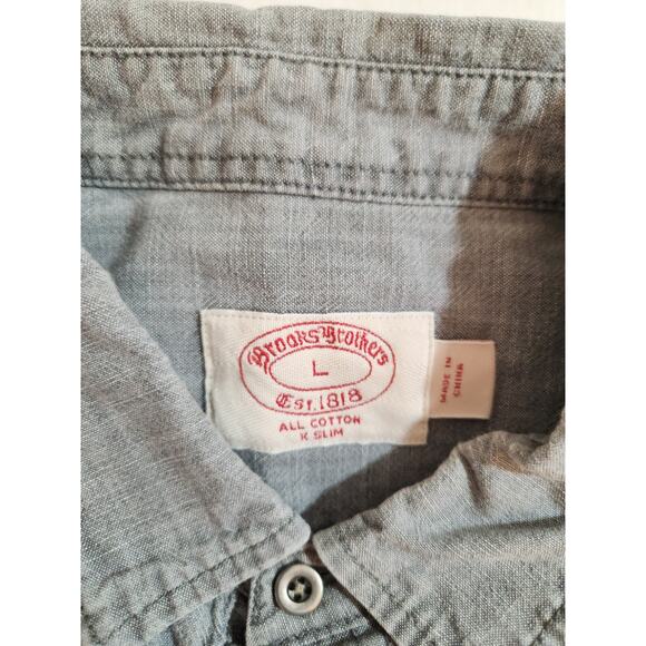 Brooks Brothers 100% Cotton Denim Shirt Mens Large Gray Long Sleeve Western - Picture 2 of 10